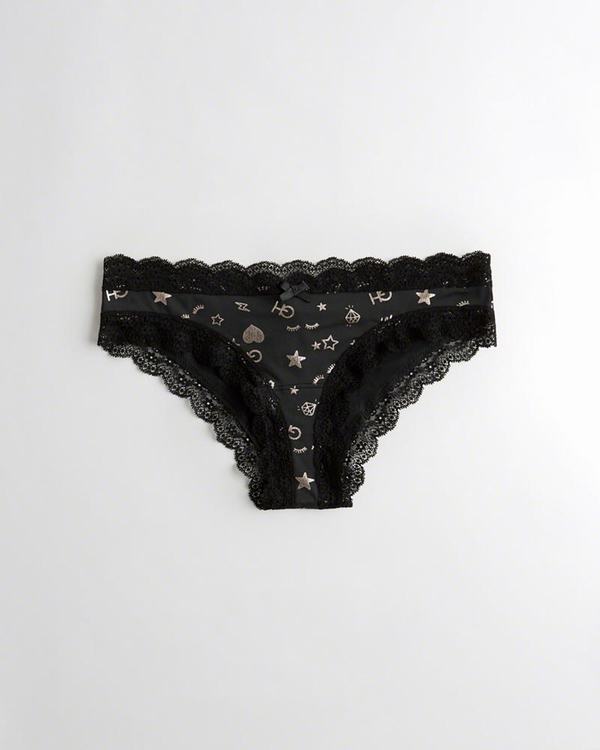 Mutande Hollister Donna Patterned Lace-Trim Cheeky Nere Italia (125AZYJW)